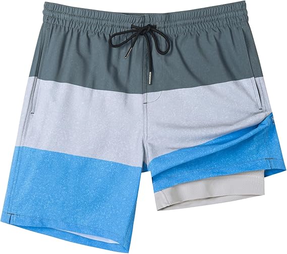 Men's Swim Trunks with Compression Liner Swim Shorts 7" Swimming Trunks Stretch 7 Inch Swim Suits Quick Dry