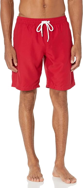 Essentials Men's 9" Swim Trunks with Mesh Lining, Pockets, Drawstring Closure